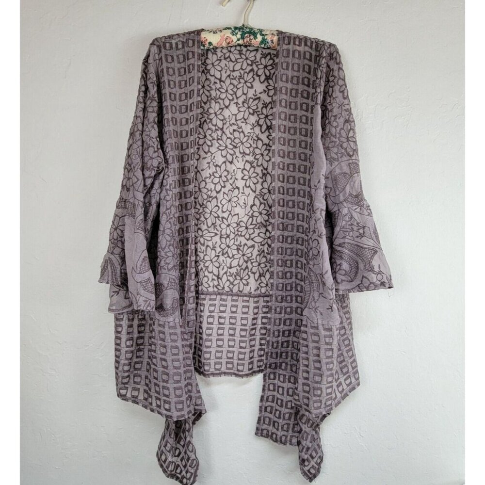 Casual Express Women Gray Floral Embroidery Open Cardigan Sweater XL Lightweight